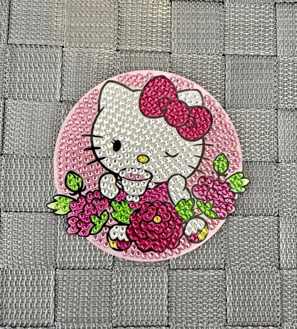 Diamond Painting Coaster New Hello Kitty Pink Floral Round 4”